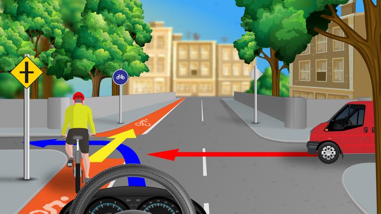 The driver intends to turn left at this junction – what should the driver do?