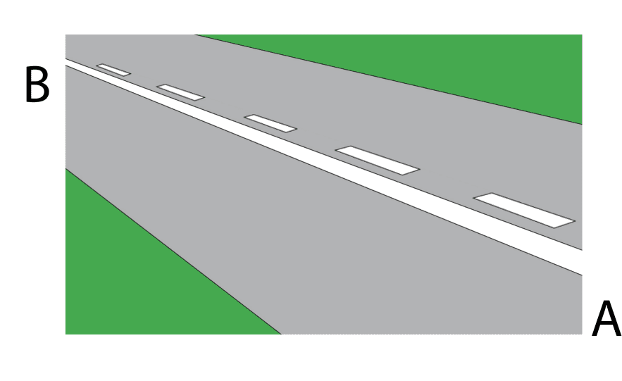 If driving from A to B, what do these road markings mean?